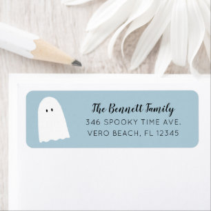 Simple Cute Ghost Elegant Script Halloween Blue Return Address Label