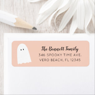 Simple Cute Ghost Elegant Script Halloween Peach Return Address Label