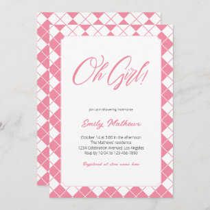 Simple Cute Gingham Pink Plaid Girl Baby Shower Invitation