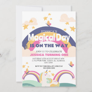 Simple Cute Girl Pink Unicorn First Birthday Baby  Invitation