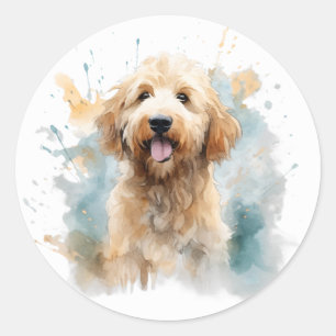 Simple Cute Goldendoodle Dog Modern Watercolor Classic Round Sticker