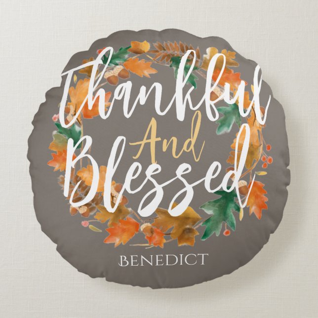  Simple Cute Happy Thanksgiving Pumpkin Fall Round Cushion (Front)