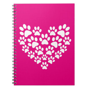 Simple Cute Heart Paw Print Notebook