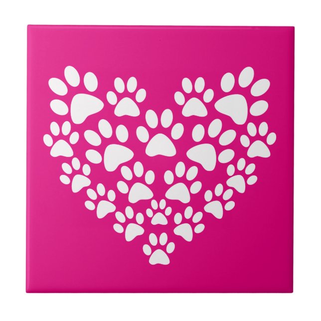Simple Cute Heart Paw Print Tile (Front)