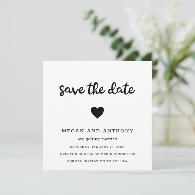 Simple Cute Heart Photo Modern Wedding Save The Date (Standing Front)