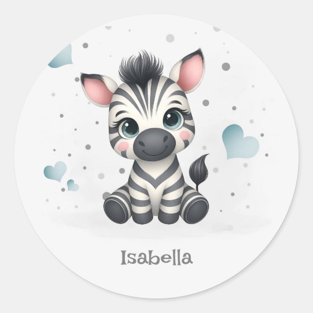 Simple cute little cartoon zebra  classic round sticker (Front)