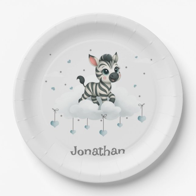 Simple cute little cartoon zebra  paper plate (Front)