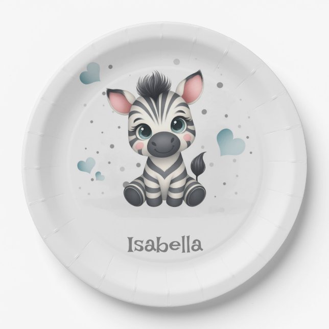 Simple cute little cartoon zebra  paper plate (Front)