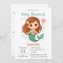 Simple cute little mermaid baby shower invitation
