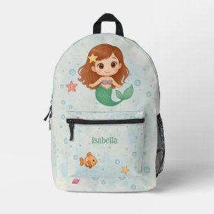 Simple cute little mermaid kids printed backpack