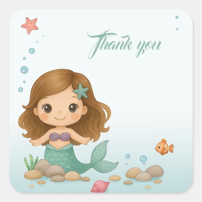 Simple cute little mermaid square sticker (Front)