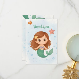 Simple cute little mermaid thank you card
