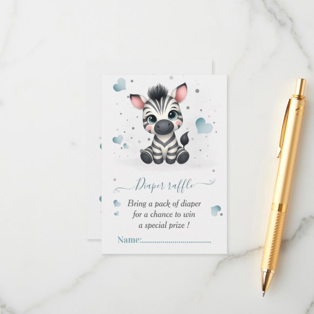 Simple cute little zebra baby shower enclosure card (Front/Back In Situ)