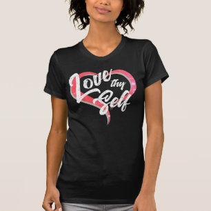 Simple Cute Love Thy Self Motivational Women Black T-Shirt