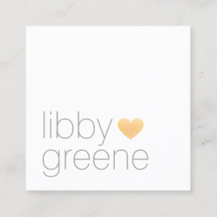 Simple Cute Modern Gold Glitter Heart Networking Square Business Card