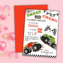 Simple cute modern monster truck kid 2nd birthday