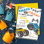 Simple cute modern monster truck kid 5th birthday invitation<br><div class="desc">Rev up the excitement for your child's birthday with our "Monster Truck Bash 5th Birthday Invitation!" This is perfect for young monster truck enthusiasts, featuring dynamic illustrations of roaring monster trucks in action, complete with mud splashes and tire tracks. Bold and vibrant text declares "SMASH and CRASH, " setting the...</div>