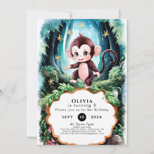 Simple Cute Monkey Birthday Invitation