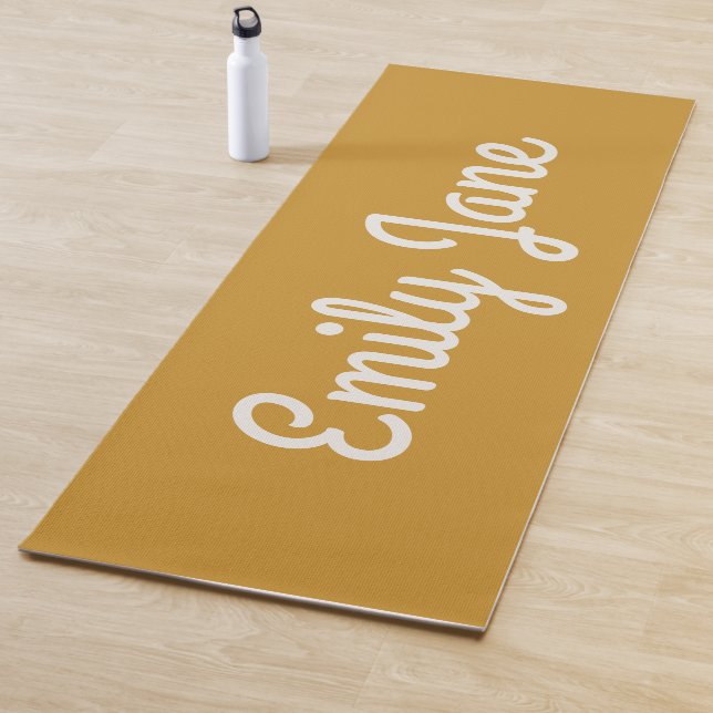 Simple Cute Mustard Yellow Script Personalised Yoga Mat (In Situ)