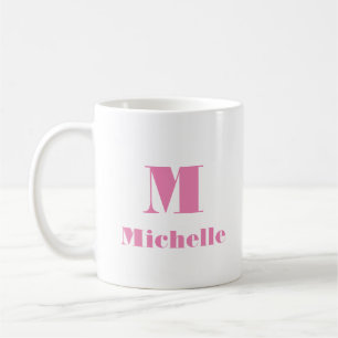Simple Cute Name Initial Letter Solid Colour pink Coffee Mug