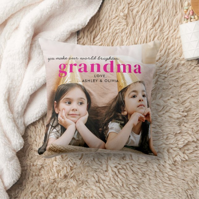 Simple Cute Photo Grandma Gift Keepsake Hot Pink Cushion (Blanket)