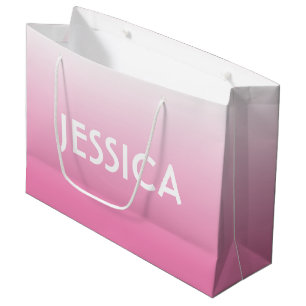 Simple Cute Pink Fading Ombre Gradient & Name Large Gift Bag