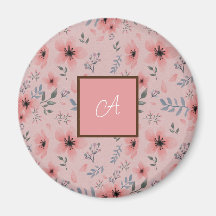 Simple Cute Pink Flower Bloom Boho Monogram 