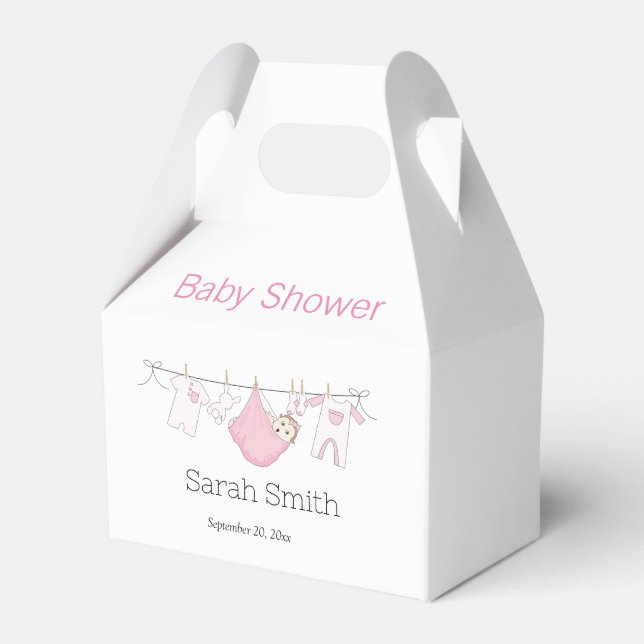 Simple Cute Pink Girl Clothesline Baby Shower   Favour Box (Front Side)
