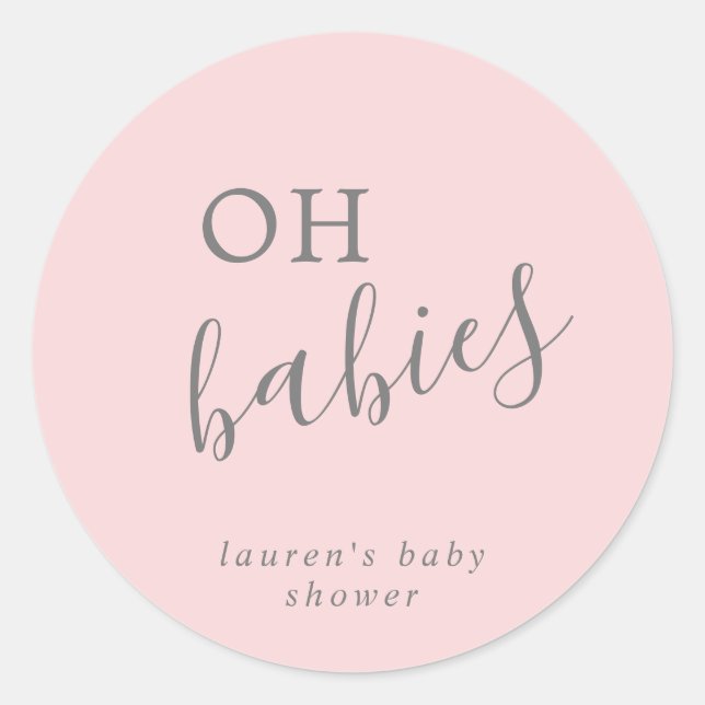Simple Cute Pink Girl Twins Baby Shower Classic Round Sticker (Front)
