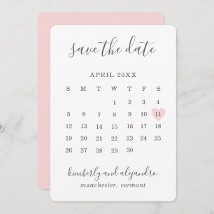 Simple Cute Pink Heart Calender Wedding Save The Date