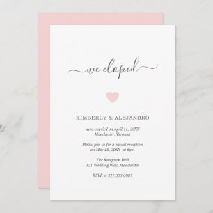 Simple Cute Pink Heart Modern Wedding Reception Invitation