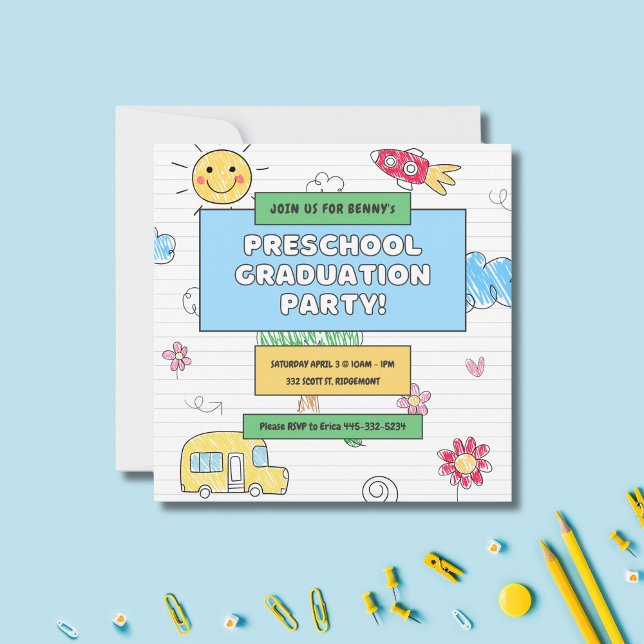 Simple Cute Preschool Graduation Party Invitation (Creator Uploaded)