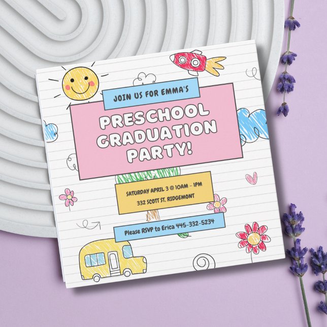 Simple Cute Preschool Graduation Party Invitation (Creator Uploaded)