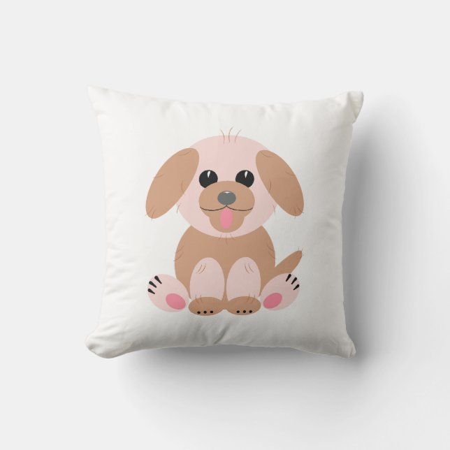 Simple Cute Puppy Dog Pastel Cartoon Cushion (Front)