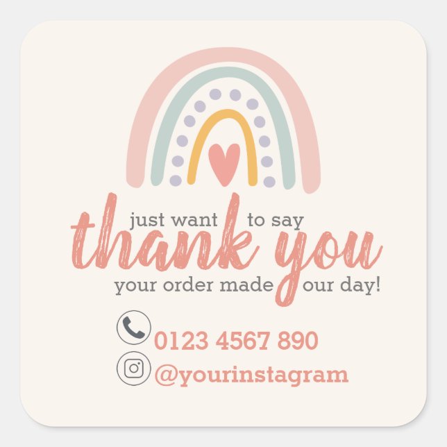 Simple Cute Rainbow Thank You Classic Sticker (Front)