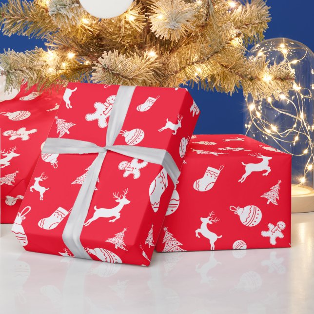 Simple Cute Red And White Christmas  Wrapping Paper (Holidays)