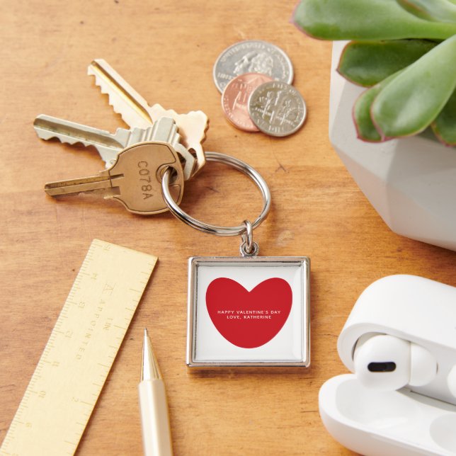 Simple cute red heart custom Valentine's Day Key Ring (Desk)