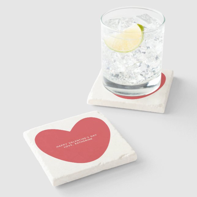 Simple cute red heart custom Valentine's Day Stone Coaster (Side)