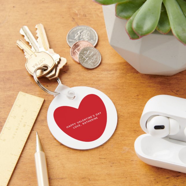simple cute red heart personalised Valentine's Day Key Ring (Desk)