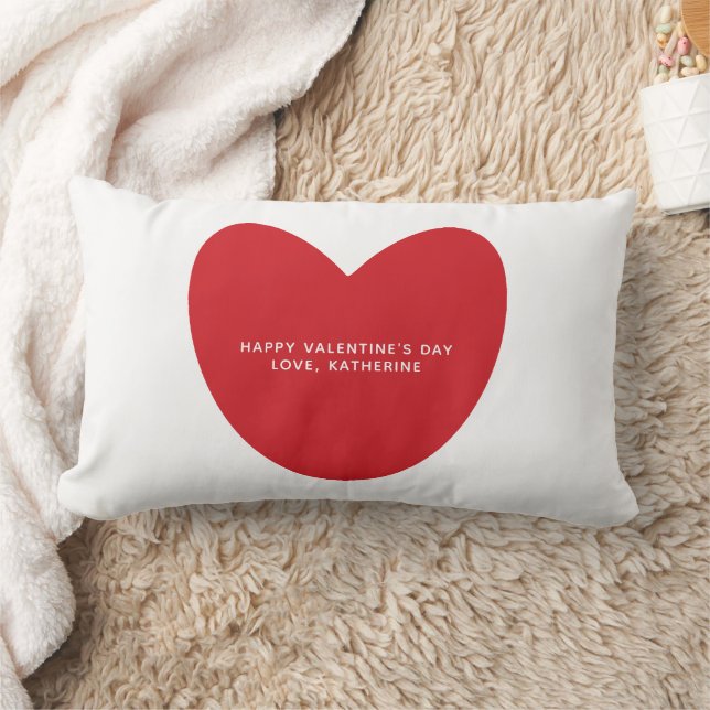 Simple cute red heart personalised Valentine's Day Lumbar Cushion (Blanket)