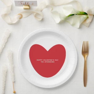 Simple cute red heart personalised Valentine's Day Paper Plate