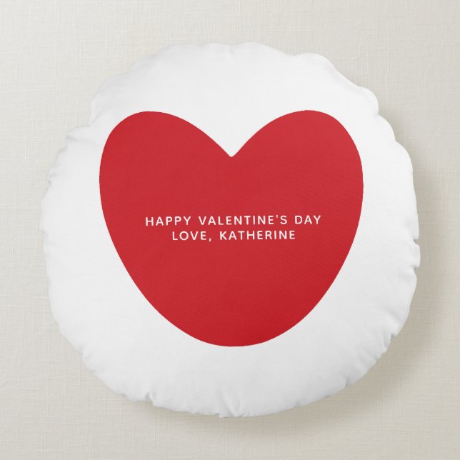 Simple cute red heart personalised Valentine's Day Round Cushion (Front)