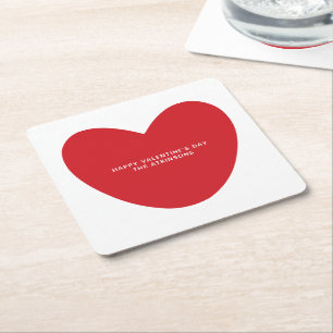Simple cute red heart personalised Valentine's Day Square Paper Coaster