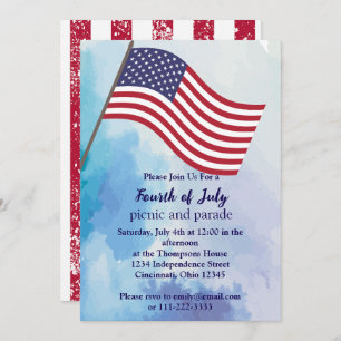 Simple Cute Red White Blue Fourth Of July Flag  Invitation