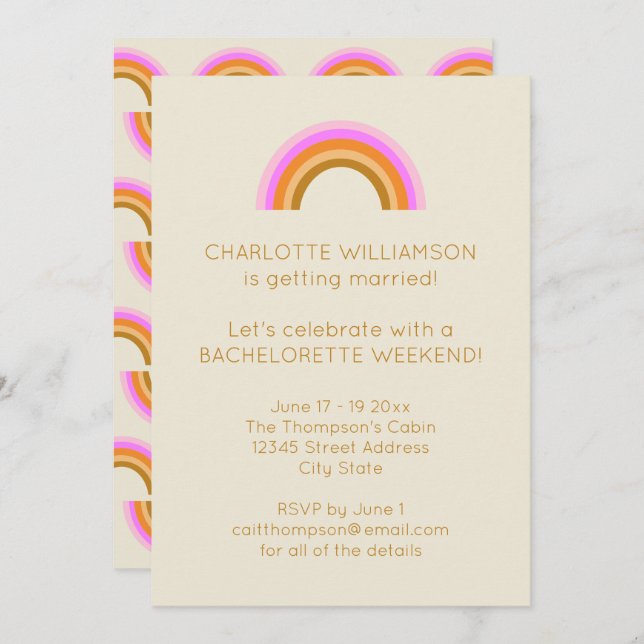Simple Cute Retro Rainbow Bachelorette Weekend Invitation (Front/Back)