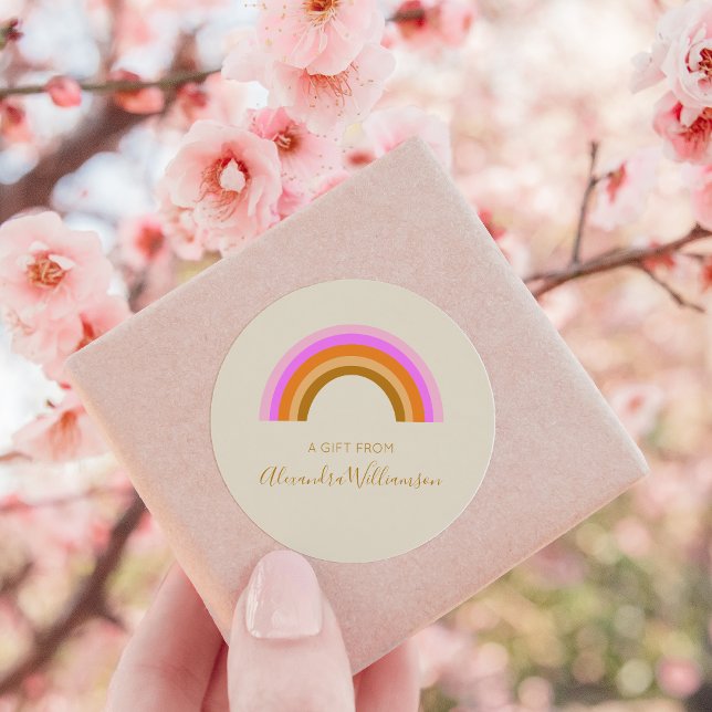 Simple Cute Retro Rainbow Personalised Gift From Classic Round Sticker (Creator Uploaded)