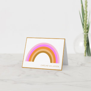 Simple Cute Retro Rainbow Personalised Name Pink Note Card
