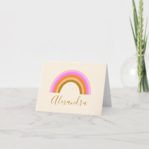 Simple Cute Retro Rainbow Personalised Script Name Note Card