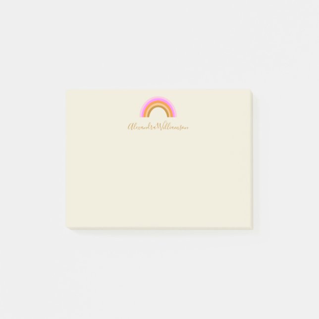 Simple Cute Retro Rainbow Personalised Script Name Post-it Notes (Front)