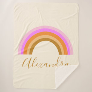 Simple Cute Retro Rainbow Personalised Script Name Sherpa Blanket